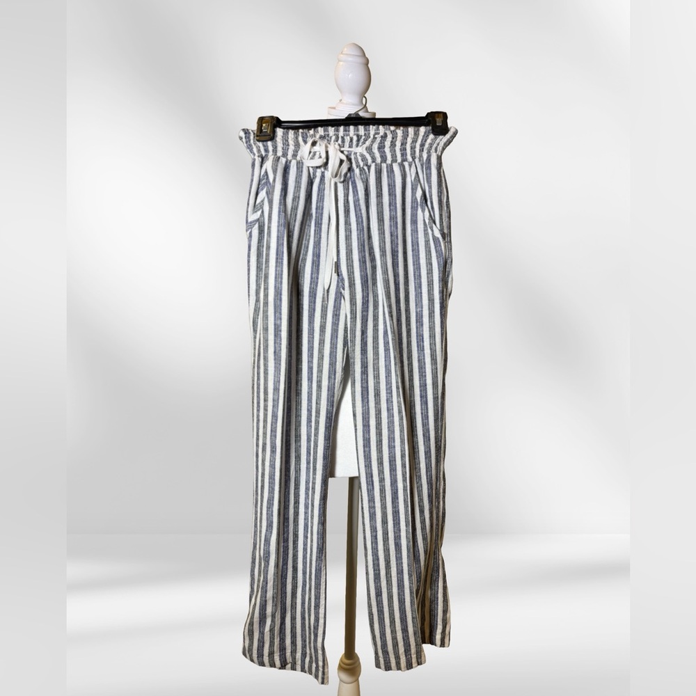 Love Tree Womens Pants Size S Blue & White Striped Pockets